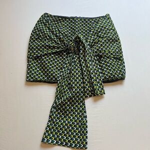 NWOT EXCEPT MONDAYS black yellow green geo printed tie front mini skirt